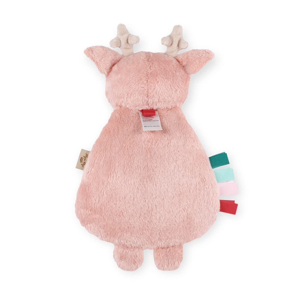 Itzy Ritzy Itzy Lovey Including Teether - Baby Lovey with Teether, Textured Ribbons & Dangle Arms - Features Crinkle Sound, Sherpa Fabric and Minky Plush (Holly The Reindeer)