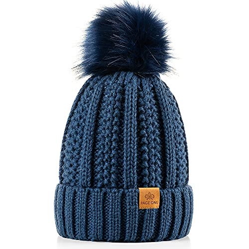 PAGE ONE Womens Winter Beanie Faux Fur Pom Knit Hat