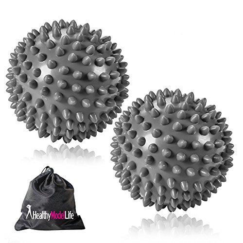 TWO PACK Premium Grade Spiky Massage Ball by Healthy Model Life - Highly Recommended for Plantar Fasciitis - Silver