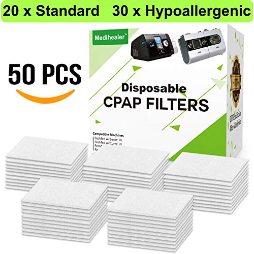 CPAP Filters ResMed - 20 Fine Standard + 30 Premium Hypoallergenic Universal Replacement Filters Supplies for ResMed AirSense 10 - ResMed AirCurve 10 - ResMed S9 - AirStart - Series CPAP Machines