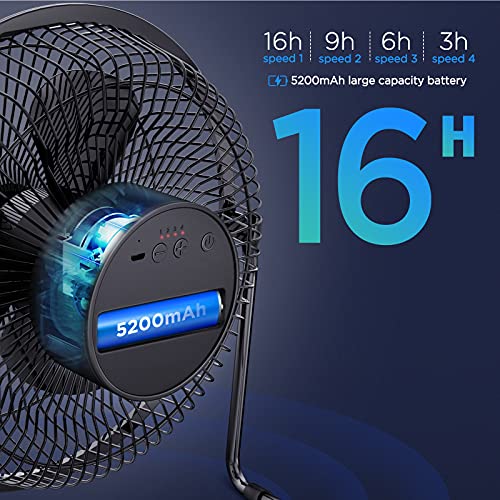 EasyAcc Battery Powered Fan, 9 Inch USB Desk Fan 5200 Capacity 16 Hours Powerful Airflow Portable Fan Wood Stove Fan 4 Speeds Cooling Silent Fireplace Fan for Home Office Outdoor Tent Camping - Image 3