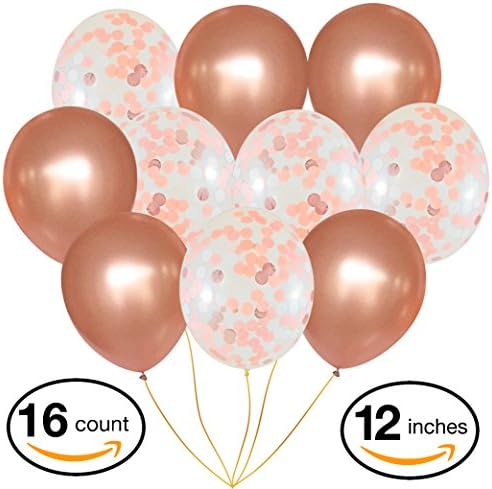 Elegant Rose Gold Balloons Set | 16 Pack 12" Rose Gold Confetti Mix and Rose Gold Balloons