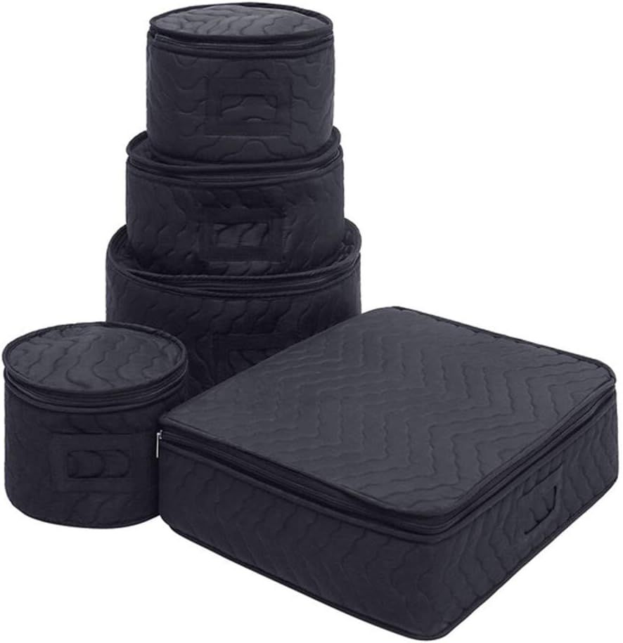 Dinnerware Storage 5-Piece Set Protecting for Storing or Transporting Round Plate and Cup Protection (Black)