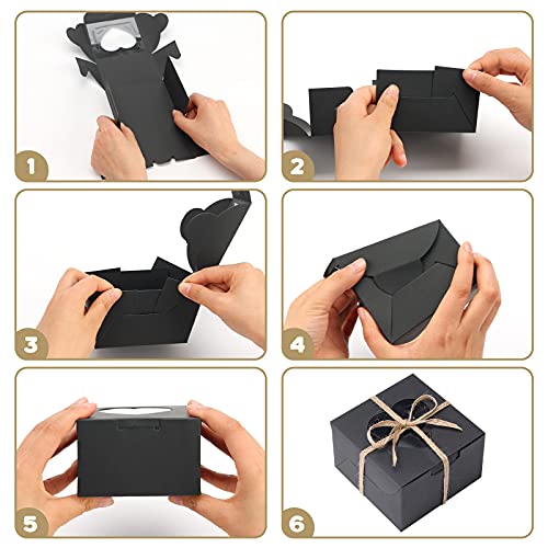 VGoodall 14 PCS Black Bakery Boxes with Window Cupcake Gift Boxes,18M Linen Ribbon for Bakery Wrapping Party Favor Packing