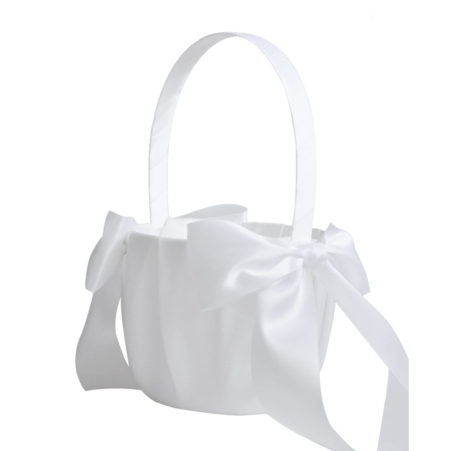 Flower Girl Basket for Wedding,Weeding Girl Basket Satin with cow - White