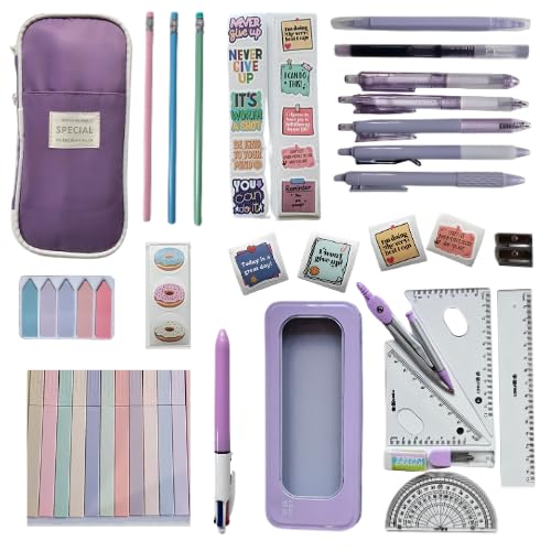 Complete Back to School Stationery Set, Large Pencil Case with Stationery Included, School Supplies, College Essentials, Highlighters, Geometry Set, Pastel Stationery, Cute Stationery, Maths Set