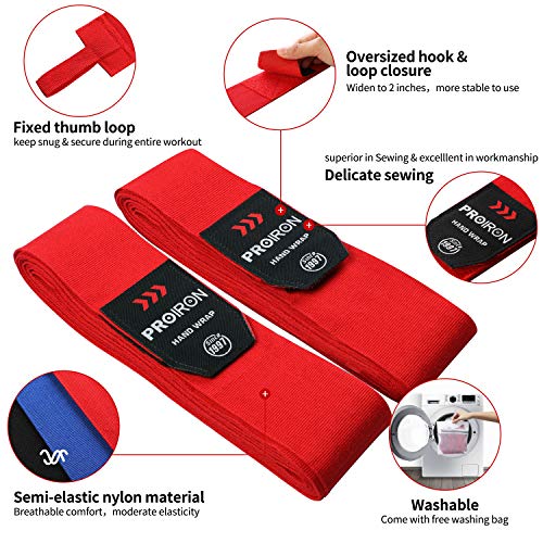 PROIRON Boxing Hand Wraps for Men & Women&Kids 180 & 104 inch Handwraps for MMA, Muay Thai, Kickboxing & Martial Arts Training Semi-Elastic Hand Wraps(Pair)