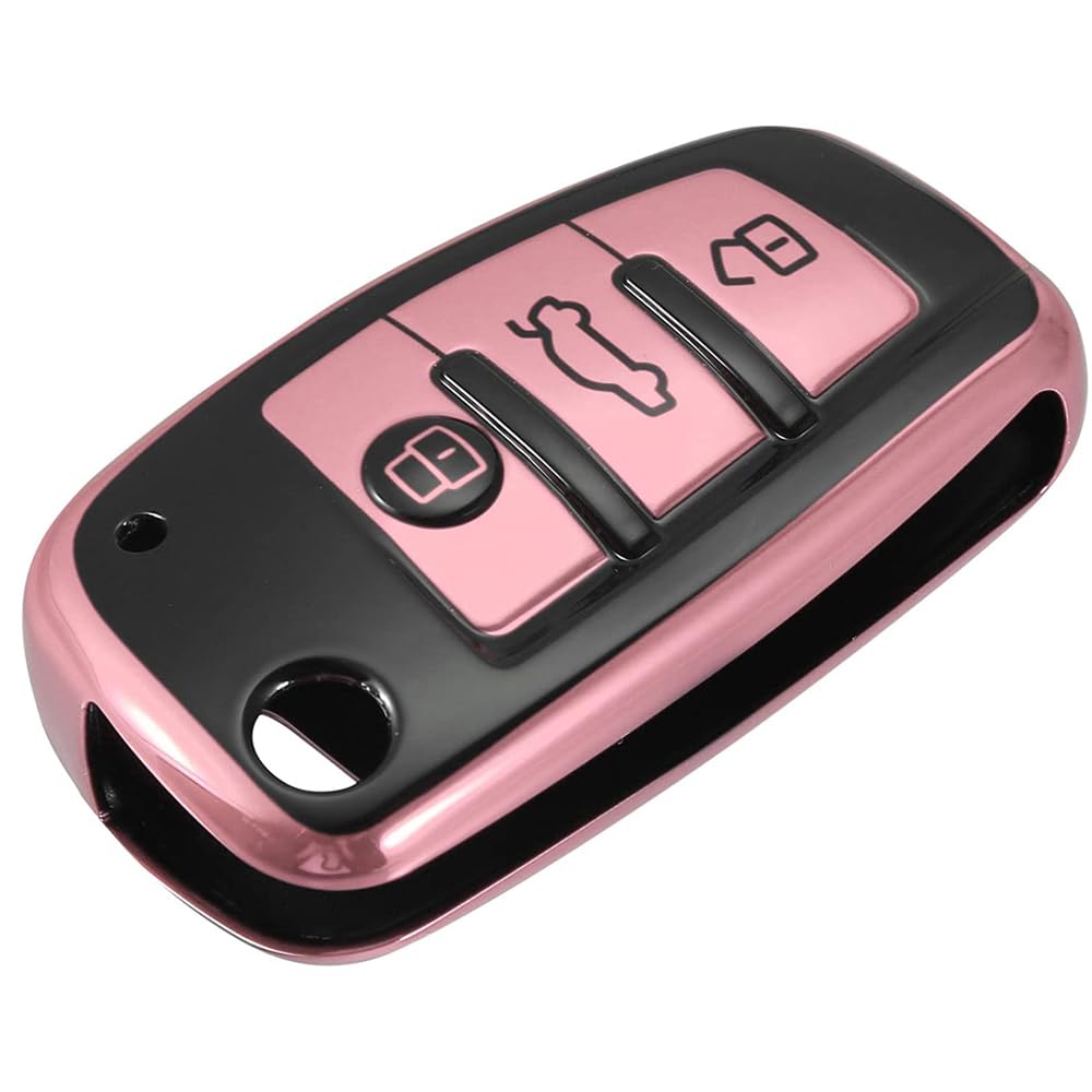 MACHSWON 3 Button Key Shell Car Key Fob Cover Remote Key Fob Case with Keychain Pink for Audi A1 A3 Q3 Q7 R8 A6L RS6 TT