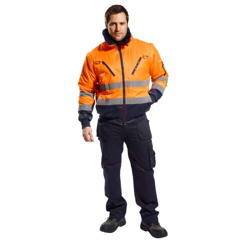 Portwest PJ50 Hi-Vis 3-in-1 Pilot Jacket Waterproof Reflective Workwear Coat Detachable Sleeves Fur Liner Multi-Pocket Fleece Lining EN ISO 20471 Certified - Image 3