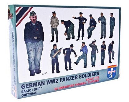 PLASTIC MODEL FIGURES WWII German panzer soldiers, set 1 1/72 Orion 72045
