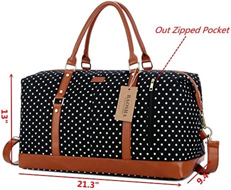 BAOSHA HB-14 Canvas Travel Tote Duffel Bag Carry on Weekender Overnight Bag Oversized for Women and Ladies (Black Dot) 2 BAOSHA HB-14 Canvas Travel Tote Duffel Bag Carry on Weekender Overnight Bag Oversized for Women and Ladies (Black Dot)