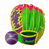 Franklin Sports Teeball Recreational Series Fielding Right Hand Glove with Baseball, 9.5-Inch, Purple/Lime/Pink/Yellow