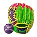 Franklin Sports Teeball Recreational Series Fielding Right Hand Glove with Baseball, 9.5-Inch, Purple/Lime/Pink/Yellow