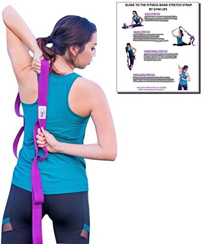 The Professional Fitness Band by Gym Life: A Perfect Exercise Band, Yoga Stretch Strap &amp; Rehabilitation Physical Therapy Tool for Men &amp; Women, 6 Foot Strap with 10 Loops, Non-Elastic (Black, Large)