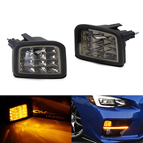 iJDMTOY (2) Smoked Lens Amber LED Front Turn Signals For 15-up Subaru WRX/STi, Front End JDM Style Smoked Lens