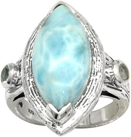 Natural Larimar Blue Topaz 925 Sterling Silver Rings Silver Jewelry (8)