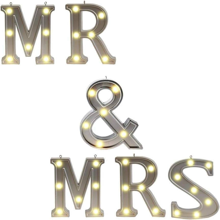 Oycbuzo Silver Marquee Letter,Battery Powered Lighted Letter Words and Signs for Home Bedroom Room Wedding Anniversary Valentine's Day Table Wall Decor-MR&MRS