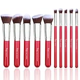 Qivange Makeup Brush Set, Vegan Bronzer Foundation Eyeshadow Kabuki Brushes for Flawless Look(10pcs, Rose Red with Silver)