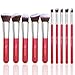 Qivange Makeup Brush Set, Vegan Bronzer Foundation Eyeshadow Kabuki Brushes for Flawless Look(10pcs, Rose Red with Silver)
