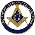AF&AM Square & Compass Round Masonic Auto Emblem - [Gold & Blue][3'' Diameter]