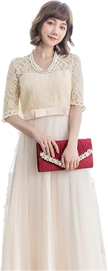Amazon ワンピース パーティー レースドレス レディース 春秋 夏 きれいめ 半袖 ドレス 上品 通勤 着痩せ 結婚式ドレス マキシ丈 お出かけ 大人 オシャレ お姫系 136 ワンピース チュニック 通販