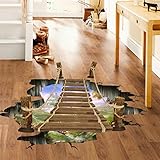 TIFENNY 3D Bridge Floor Wall Stickers Removable Mural Decals Vinyl Art Living Room