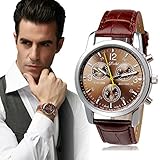 Beautyvan Luxury Fashion Faux Leather Mens Quartz Analog Watch Large Dial Business Watches (Brown~2)