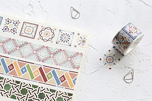 BCopter Washi Masking Tape Set, DIY Sticky Adhesive Paper, Colorful Decorative Arts Craft, Gift Wrap Scrapbook Bullet Journal Planner, value pack Hand Tear Writable (Ceramic Tile)