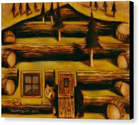 Tommervik Cabin Fever Log Cabin Art Nature Art Wilderness Art Grizzly Bear Art Camping Hiking Outdoors Grizzly Bear Wall Art Surreal Art Gallery Wrapped Canvas Print