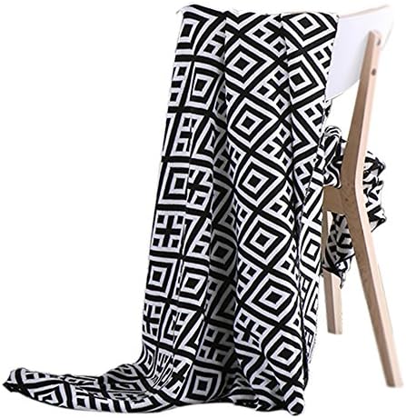 NXY Full Cotton Blanket Geometric Figure Decorative Knitted Throw Blanket Couch Black
