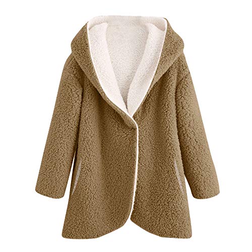 XOWRTE Women's Coat with Pocket Curved Hem Plush Hoodie Cardigan Fashion Outwear