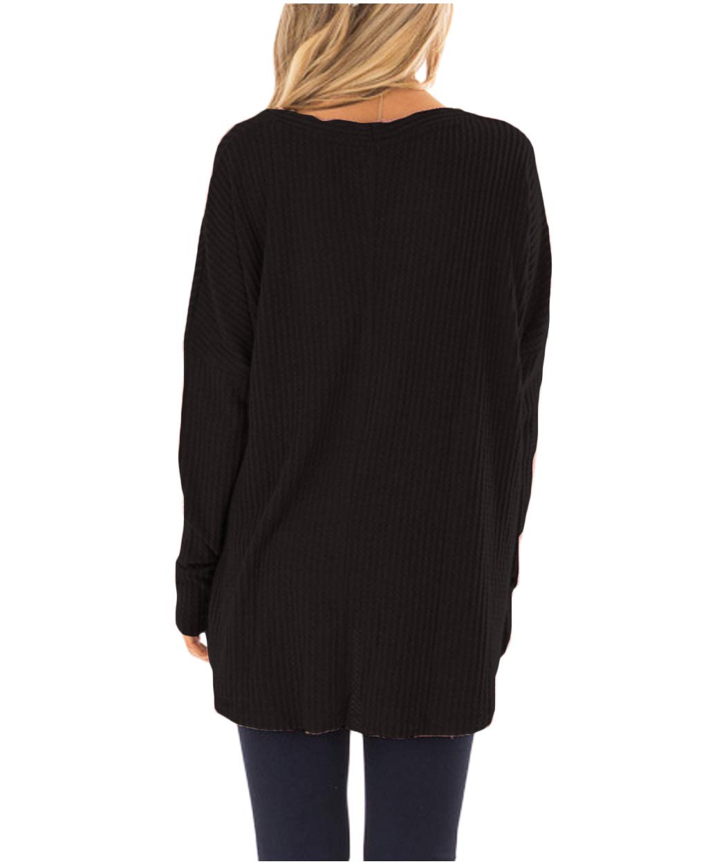 Eanklosco Tie Knot Tops Womens Waffle Knit V Neck Blouse Button Down Long Sleeve Henley Shirt (Black, M)