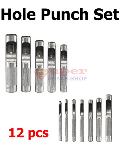 12 Pieces Heavy Duty Hollow Punch Set Leathercraft Tool Punch Snap Kit Die Hollow Punch Set Leather Craft Punches Super-Deals-Shop