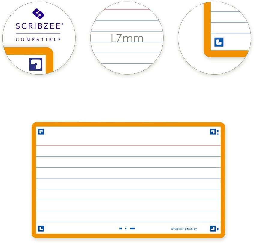 Oxford Flash Cards, Ruled with Orange Frame, 7.5 x 12.5 cm, Pack of 80, Small - Image 5