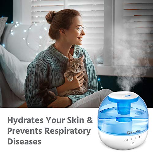 GENIANI Ultrasonic Cool Mist Humidifier - Premium Quality 2L Water Tank Humidifiers for Bedroom/Living Room/Baby with Night Light - Auto Shut Off and Filter-Free, 2-Year Warranty (2020 Edition) - Thumbnail 2