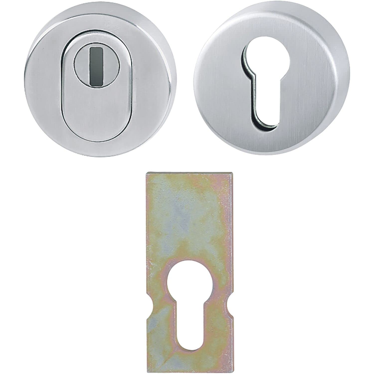 HOPPE 10809268, Matte Stainless Steel Safety Cylinder Rosette Pair with Core Pull Protection