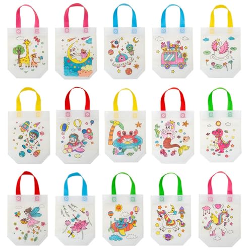 AM ANNA 30 Pieces Cute Coloring Goodie Bags, DIY Graffiti Coloring Bags Color Your Own Art Goodie Bags for Class Exchange Gifts&Carnival Animal Party Favor Supplies,Birthday Reusable Party Favor Bags