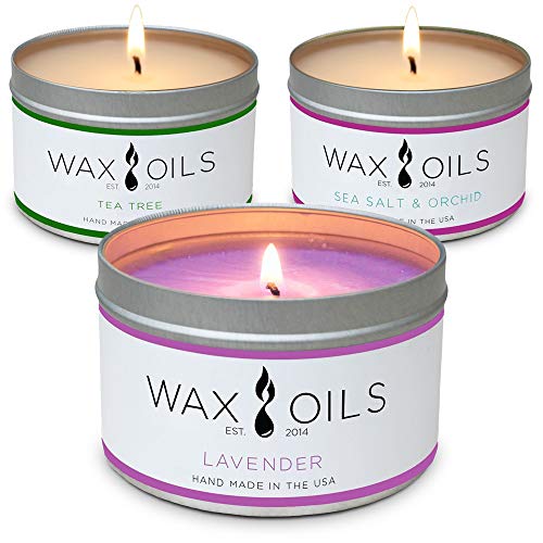 Scented Candles – Lavender, Tea Tree, Sea Salt Orchid (Pack of 3) Soy Aromatherapy, 8oz