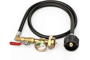 Propane Refill Adapter for 3FT Hose and Pressure Gauge for 1lb Bottles, Heavy-Duty Brass Construction for Camping Stoves and 