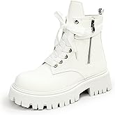 Psieicwm Men's Leather Lace Up Ankle Combat Boots With Side Zipper Chunky Heel Round Toe Lug Sole Soft Lightweight Footwear Streetwear Casual Outfits Daily Walks Urban Fashion