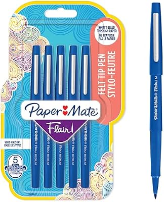 Flair - Penna con punta in feltro, misura media, colori assortiti Punta media Confezione da 5 Blu