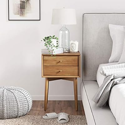 Amazon Com Nathan James 32704 Harper Mid Century Oak Wood Nightstand With 2 Drawers Small Side End Table With Storage Brown Furniture Decor
