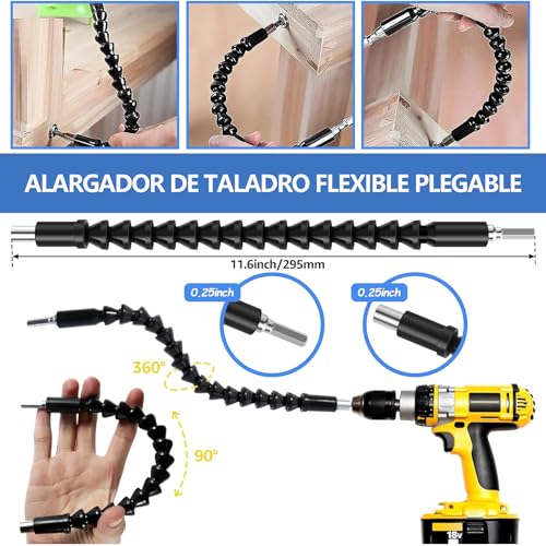 Juego de extensión flexible de brocas, Juego De 33 Piezas De Extensión De Broca Flexible, Soporte Para Brocas,adaptador de enchufe giratorio de vástago hexagonal de 1/4 3/8 1/2 pulgadas