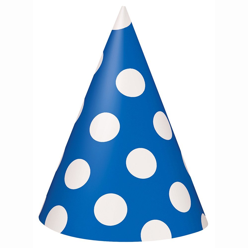 Unique Party 60394 - Royal Blue Polka Dot Party Hats, Pack of 8