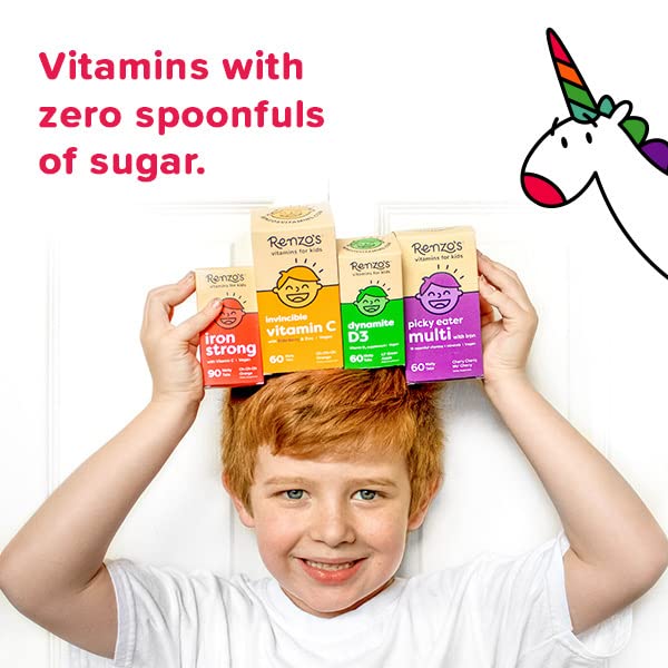 Renzo's Iron Supplements Dissolvable Vegan For Kids Children, Sugar