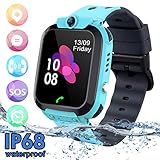 SZBXD Kids Waterproof Smart Watch Phone, LBS/GPS Tracker Touchscreen Smartwatch Games SOS Alarm Clock Camera Smart Watch Christmas Birthday Gifts for School Boy Girls (Blue)