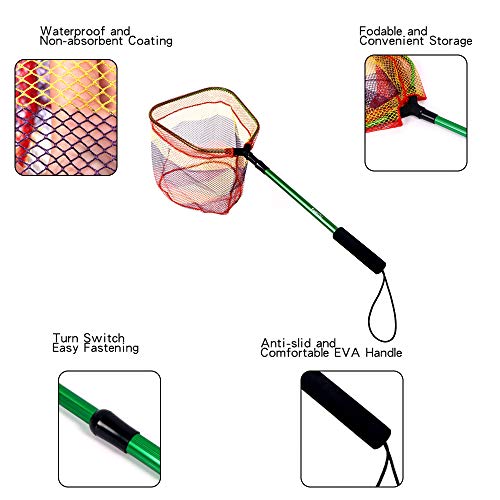 FunVZU Kids Fishing Net - Ultralight Telescopic Aluminum Pole Handle with Waterproof Nylon Mesh, Minnow Net and Butterfly Net for Kids Outdoor