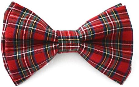 Red Green Plaid Tartan Bow Tie Clip On Fits Baby Toddler Boy Handmade (One Size Fits All) Holiday Bow Tie - by Blossom Design