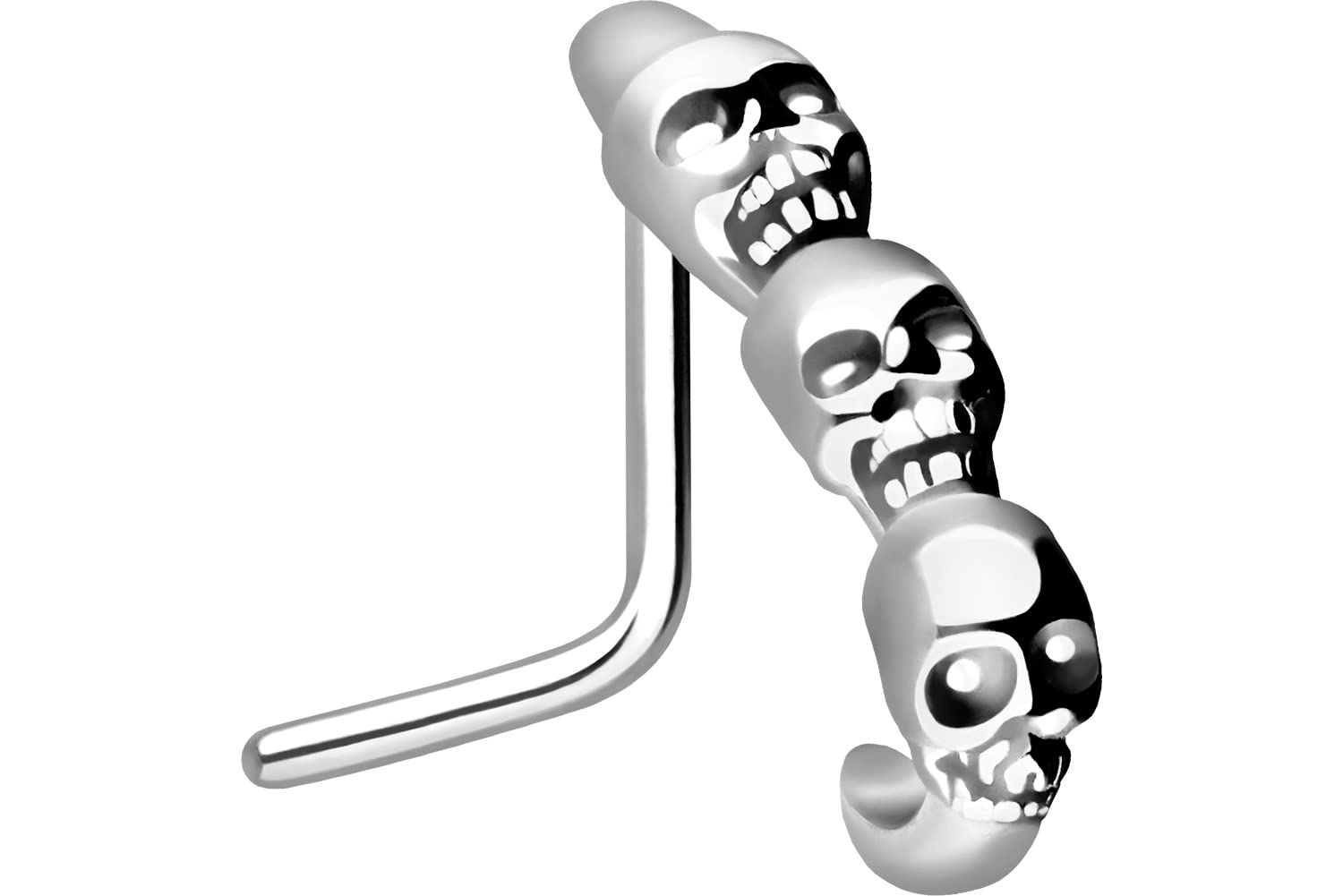 PIERCINGLINE surgical steel nose stud 3 DEATH HEADS nose piercing nostril piercing - silver colours