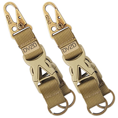 DYZD Tactical Gear Keychain Carabiner Survival 100% Nylon Webbing Key Chain Tactical Key Holder Quick Release Buckle with Key Ring (Pack of 2 Khaki)